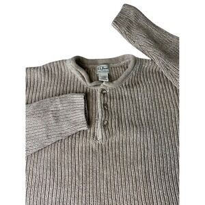 LL Bean Henley Rollneck Sweater Mens XL Tall Tan Cotton Knit Fisherman Heritage